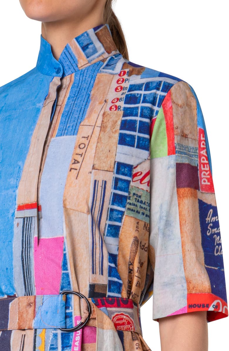 Akris punto NYC Paper Collage Print Belted Cotton Poplin Shirtdress, Alternate, color, 