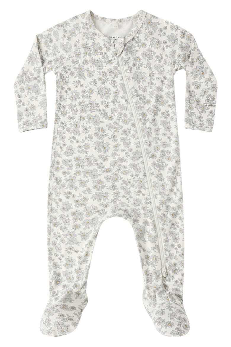 Blue Floral Zip Footie, Main, color, IVORY