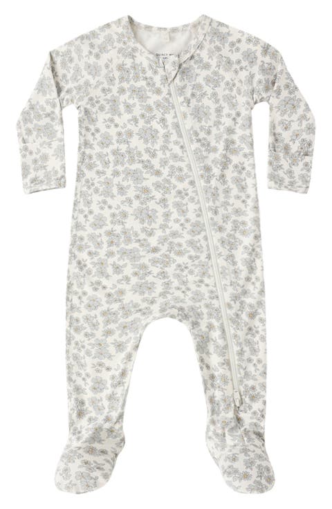 Blue Floral Zip Footie