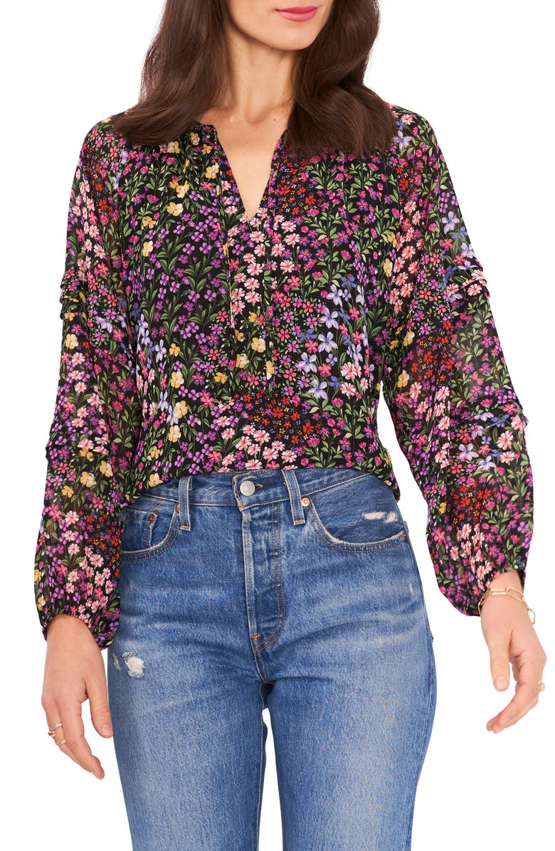 1.STATE Mixed Floral Tie Neck Blouse, Main, color, 