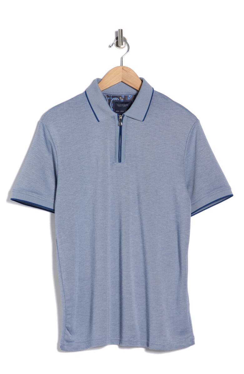 DENIM AND FLOWER Tipped Quarter Zip Knit Polo, Alternate, color, Navy