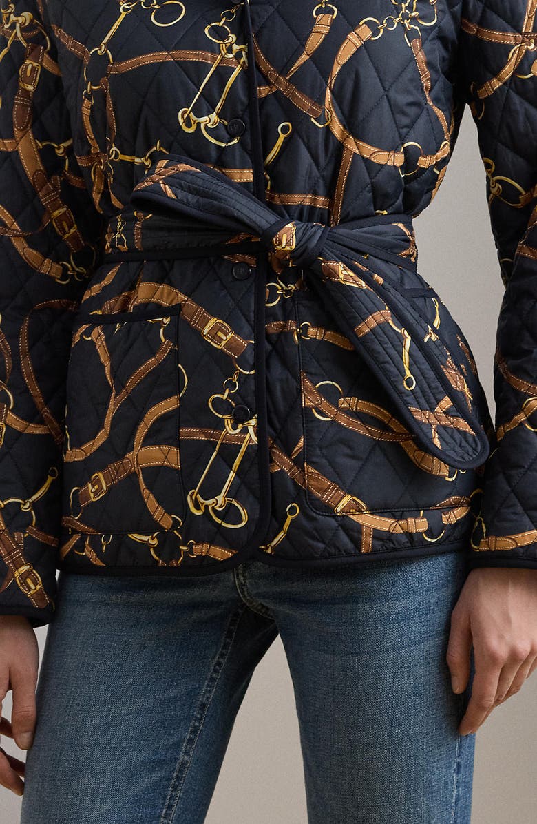 Lauren Ralph Lauren Print Belted Quilted Jacket, Alternate, color, Black
