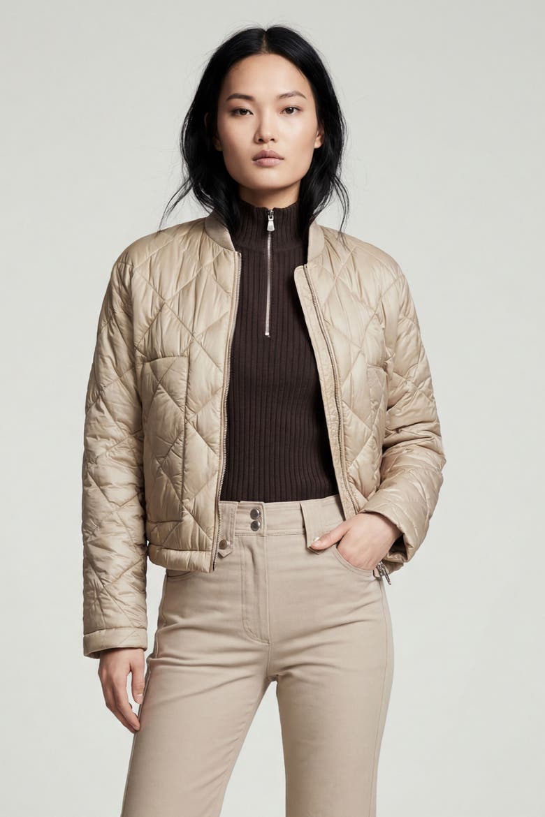 Kyoto Quilted Bomber Jacket, Main, color, Champagne