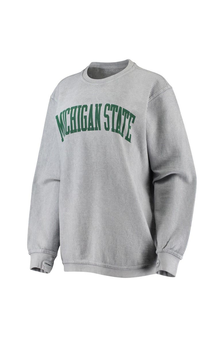 Women's Pressbox Gray Michigan State Spartans Comfy Cord Vintage Wash Basic Arch Pullover Sweatshirt, Alternate, color, Gray