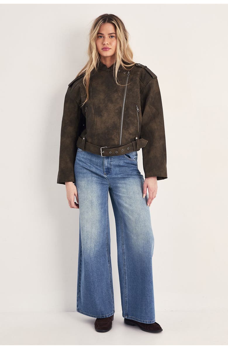 NASTY GAL Cropped Biker Jacket, Main, color, Olive