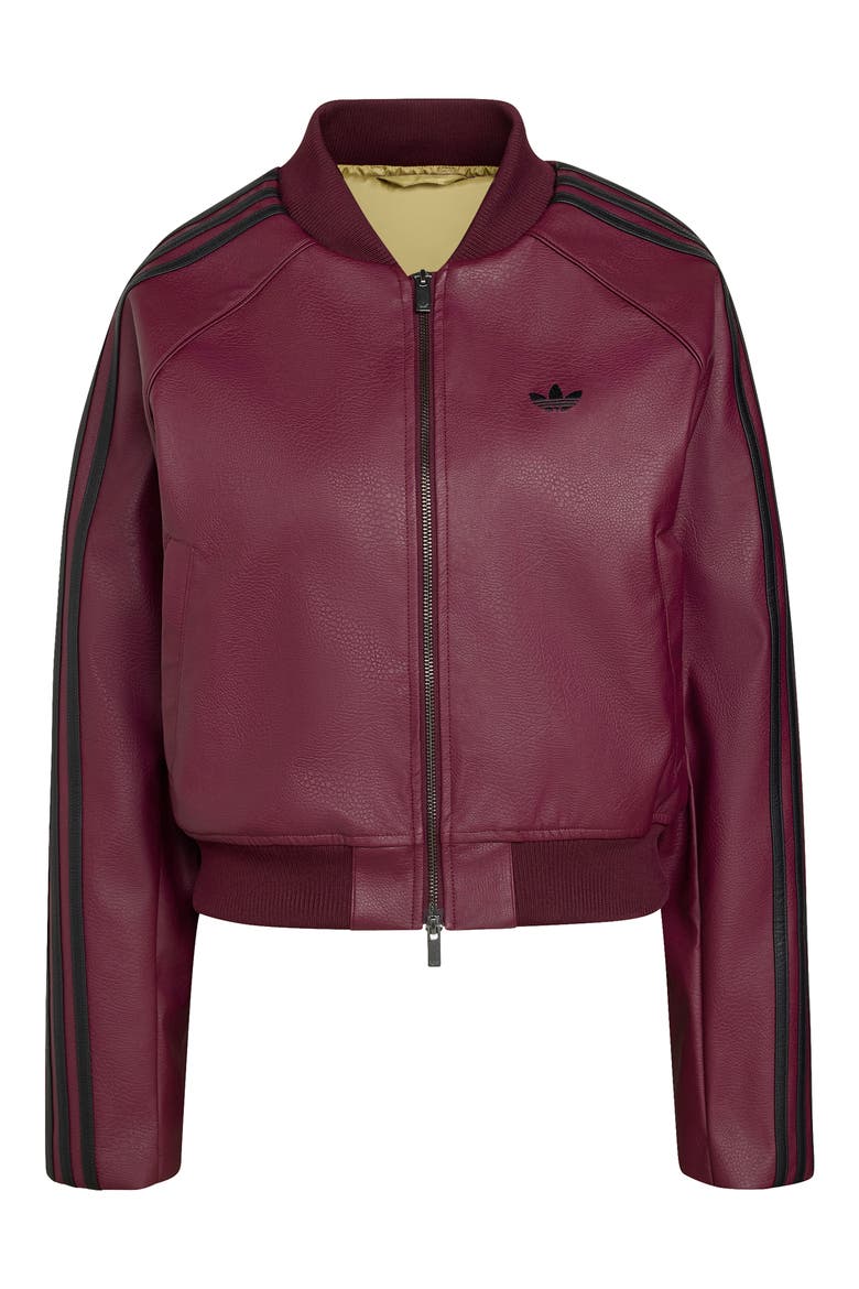 SST Faux Leather Track Jacket, Alternate, color, MAROON/ BLACK/ DARK GOLD