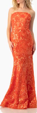 IVONNE Strapless Sequin Floral Brocade Gown