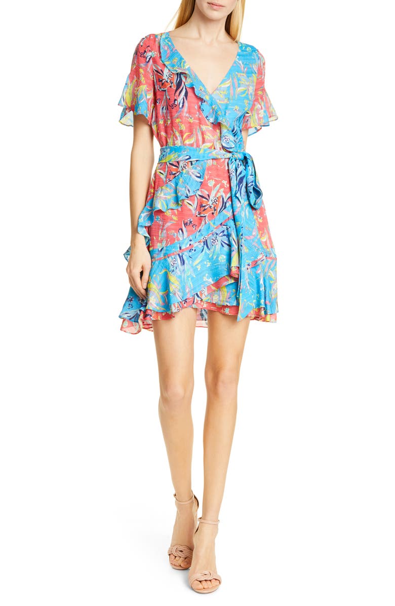 Tanya Taylor Bianka Two-Tone Floral Print Silk Minidress, Main, color,