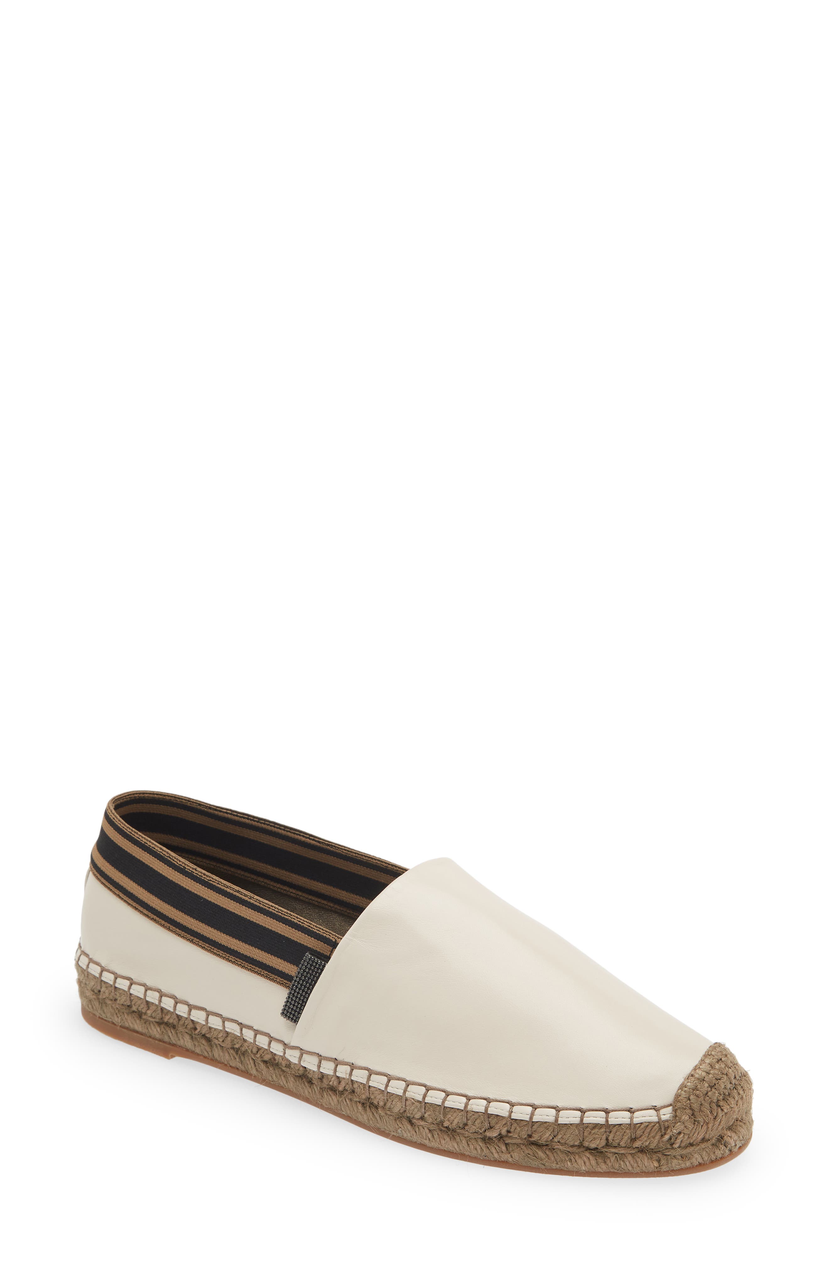 Brunello Cucinelli Leather Espadrille Flat, Main, color, 