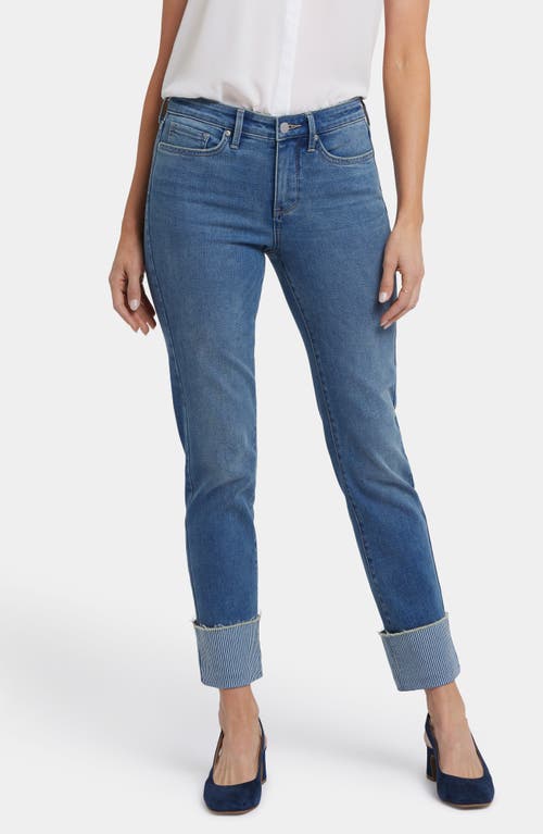 Nydj Sheri High Waist Stripe Cuff Slim Ankle Jeans In Costa Brava