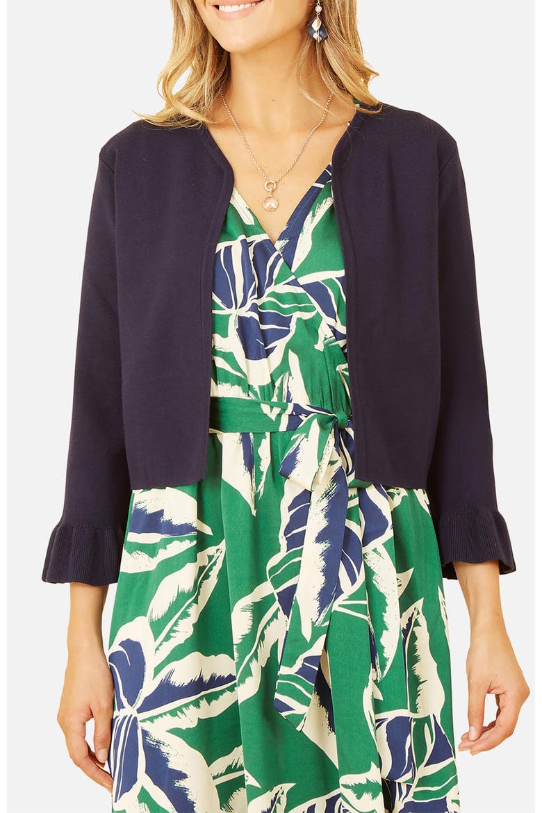 Bell Sleeves Cropped Cardigan, Alternate, color, Navy