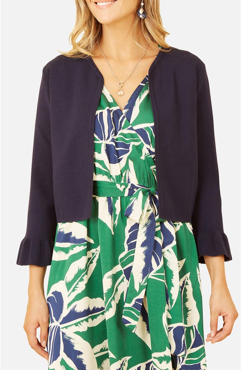 Yumi Bell Sleeves Cropped Cardigan, Alternate, color, Navy