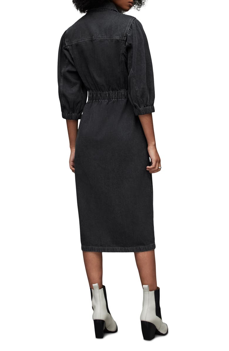 AllSaints Osa Puff Sleeve Denim Midi Shirtdress, Alternate, color,