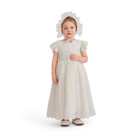 Velloria Lace Christening Dress with Bonnet
