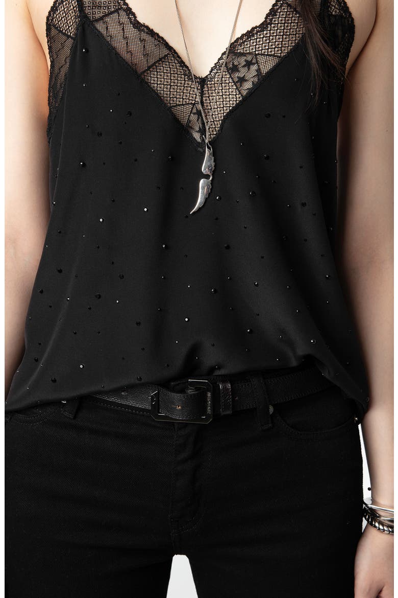 Christy Beaded Silk Camisole, Alternate, color, NOIR