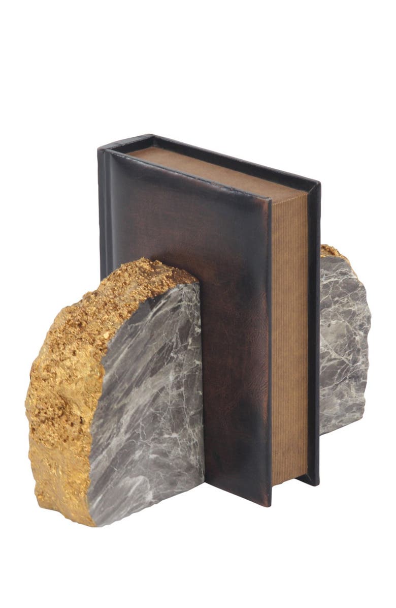 COSMO BY COSMOPOLITAN Gray Polystone Geode Bookend with Goldtone Detail - Set of 2, Alternate, color, Grey