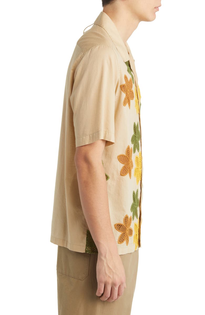 NN07 Julio 5452 Open Stitch Floral Inset Short Sleeve Button-Up Camp Shirt, Alternate, color,