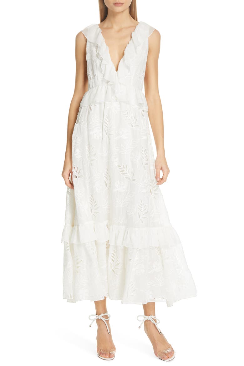 Marilyn Eyelet Silk Dress, Main, color, WHITE