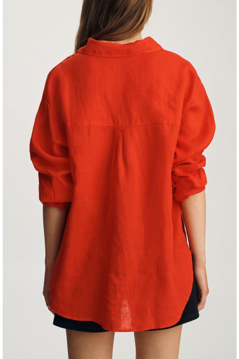 Relaxed Fit Linen Button-Up Shirt, Alternate, color, FIERY RED