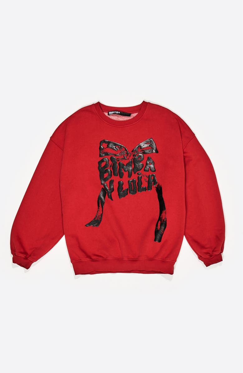 Bimba y Lola Long Logo Sweatshirt With Tie, Alternate, color, Red
