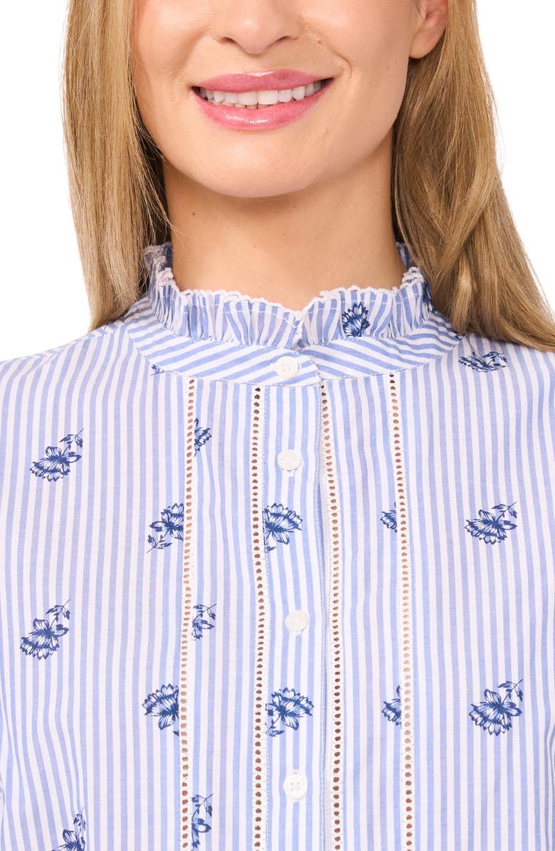 CeCe Ruffle Neck Long Sleeve Cotton Poplin Shirt, Alternate, color, 