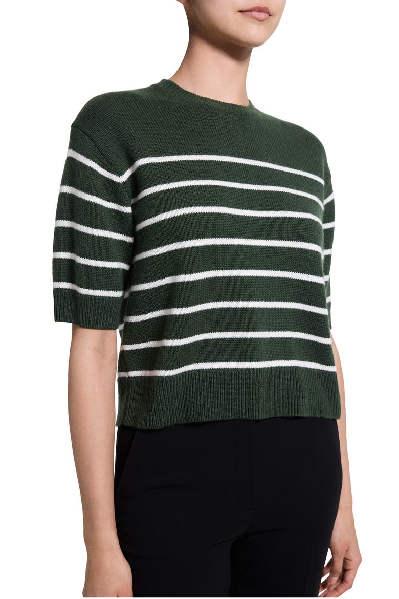 Striped Cashmere Crop Sweater, Alternate, color, IVY/IVORY - 2Z1