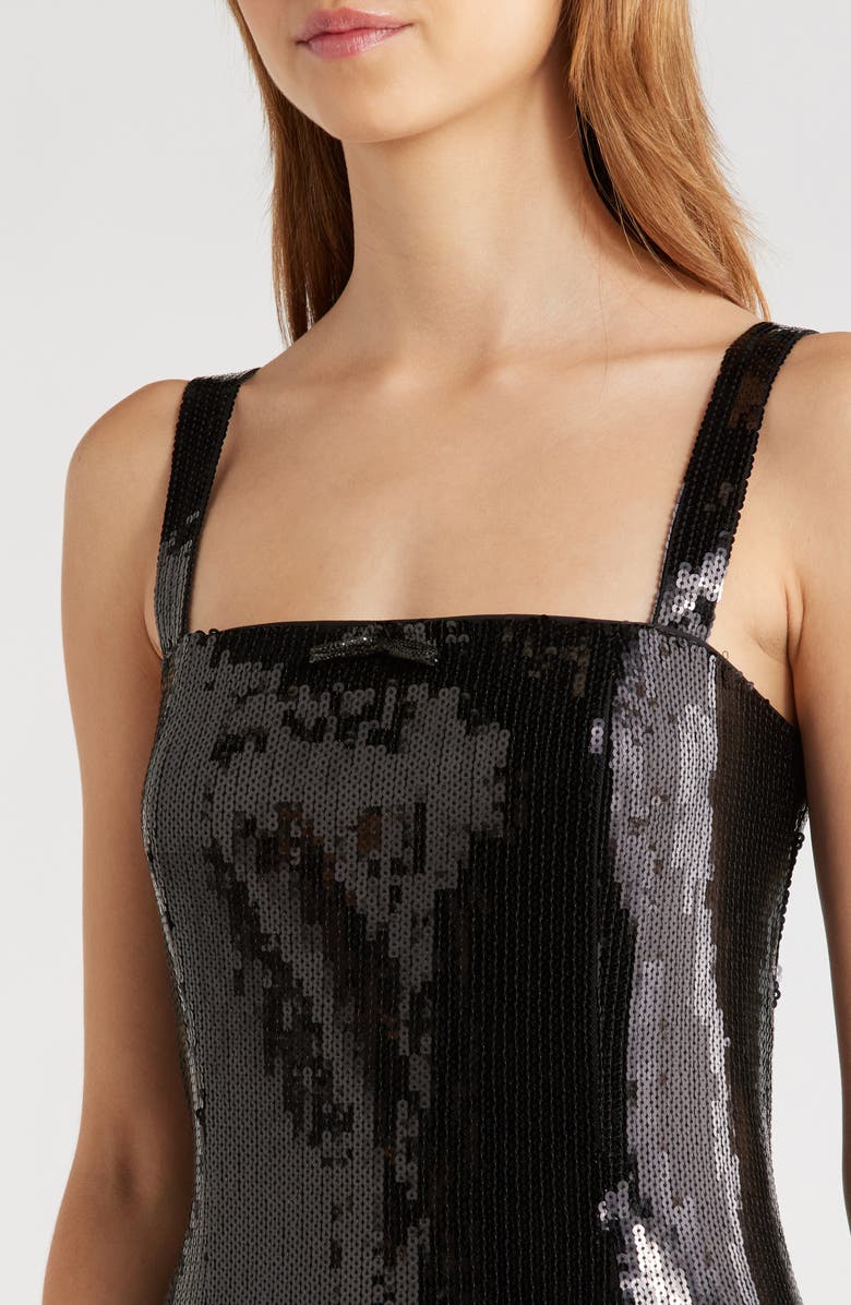 WAYF Bella Bubble Hem Sequin Cocktail Minidress, Alternate, color, Black