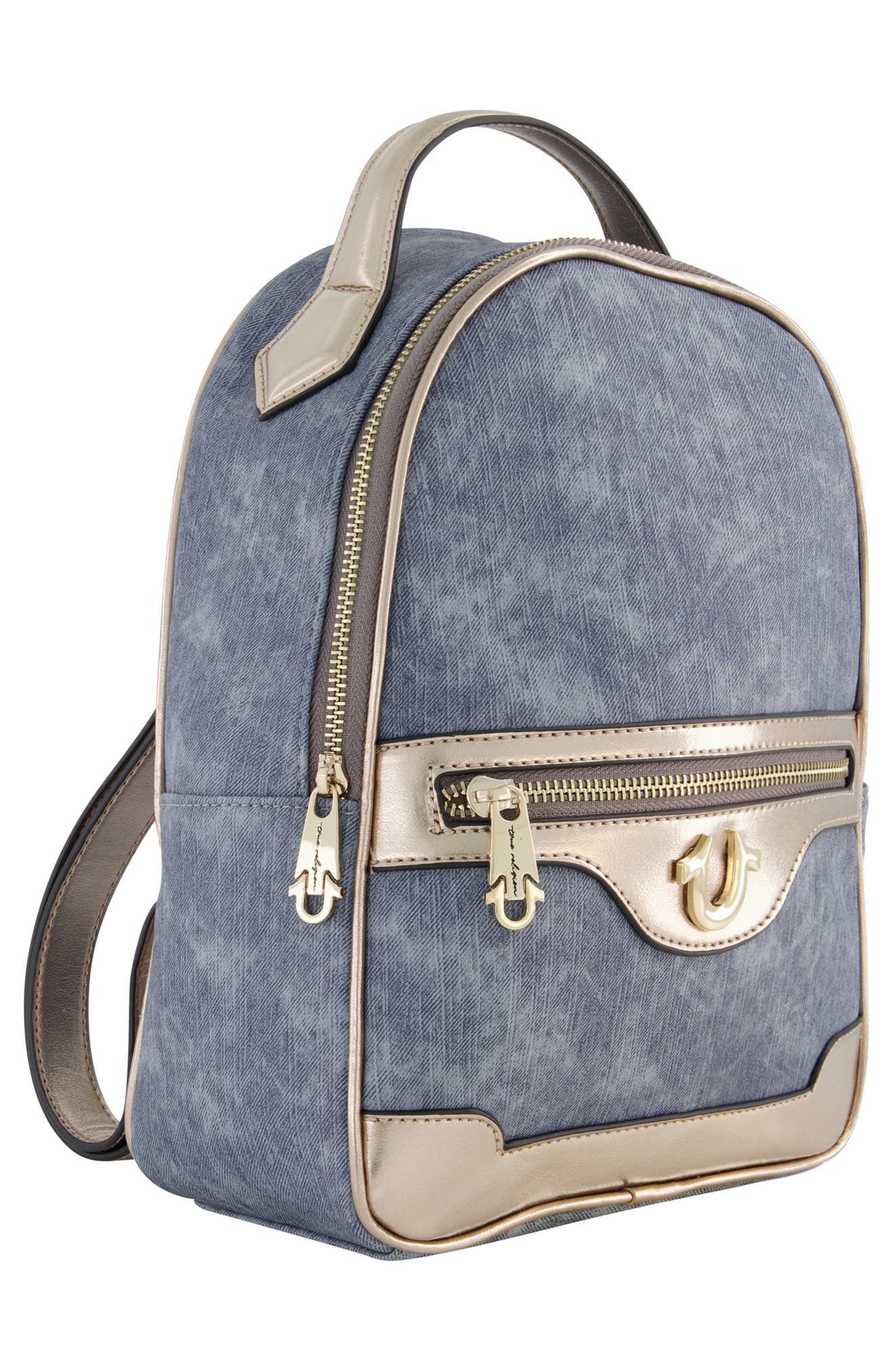 True Religion Denim & Metallic Trim Mini Backpack, Alternate, color, 