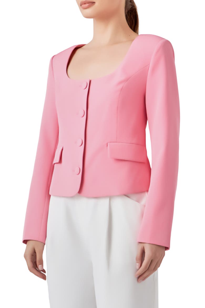 Scoop Neck Button-Up Blazer, Alternate, color, PINK