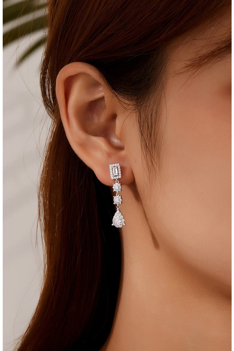 Simulated Diamond Halo Linear Drop Earrings, Alternate, color, SILVER
