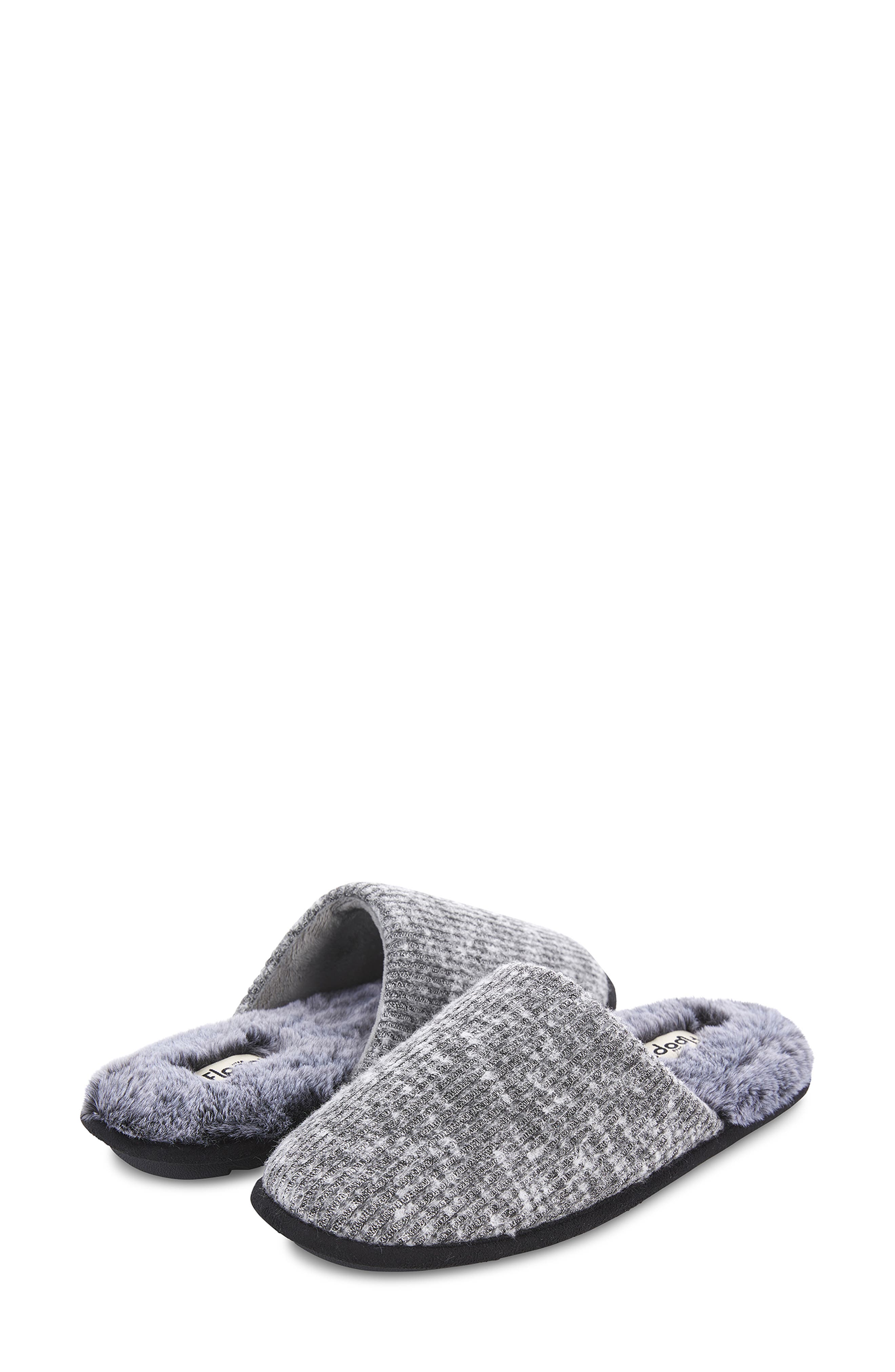 FLOOPI Aurora Knit Scuff Slipper with Faux Fur Lining, Alternate, color, Grey