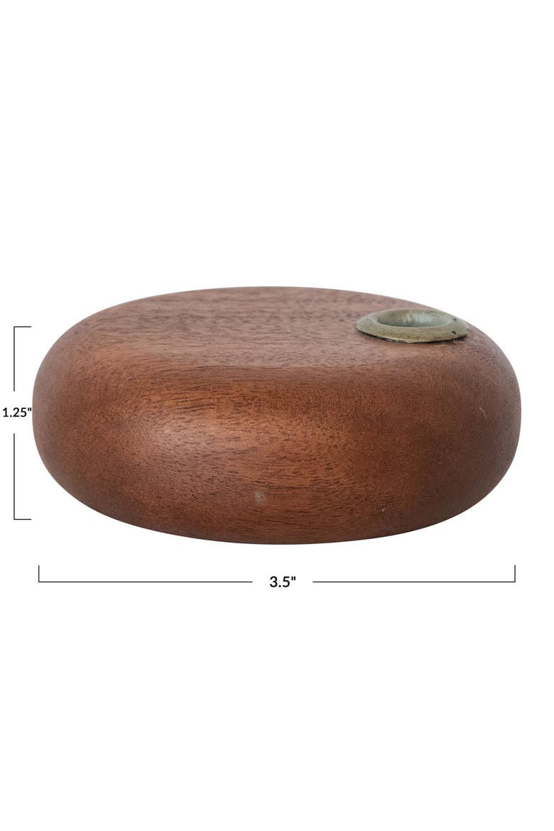 Mango Wood and Metal Taper Holder, Gold Finish and Natural, Alternate, color, Natural