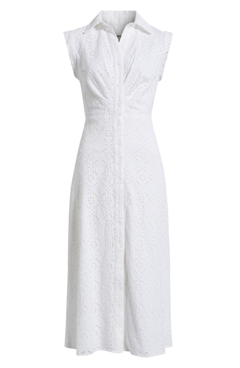 Anne Klein Eyelet Embroidery Sleeveless Shirtdress, Alternate, color, Crisp White