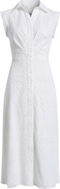 Anne Klein Eyelet Embroidery Sleeveless Shirtdress