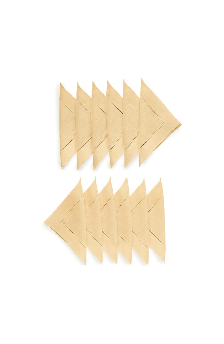 Solino Home Linen Cocktail Napkins - Classic Hemstitch, Main, color, Beige