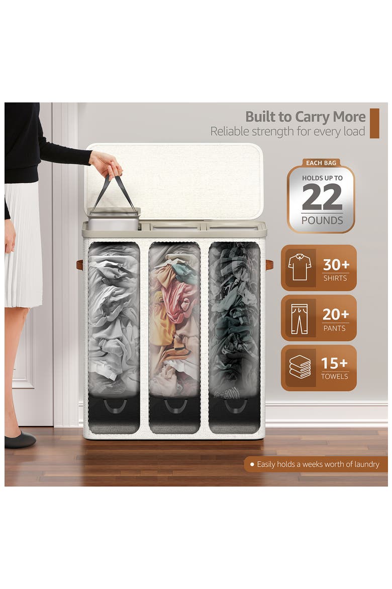 3-Compartment Laundry Basket, Alternate, color, BEIGE