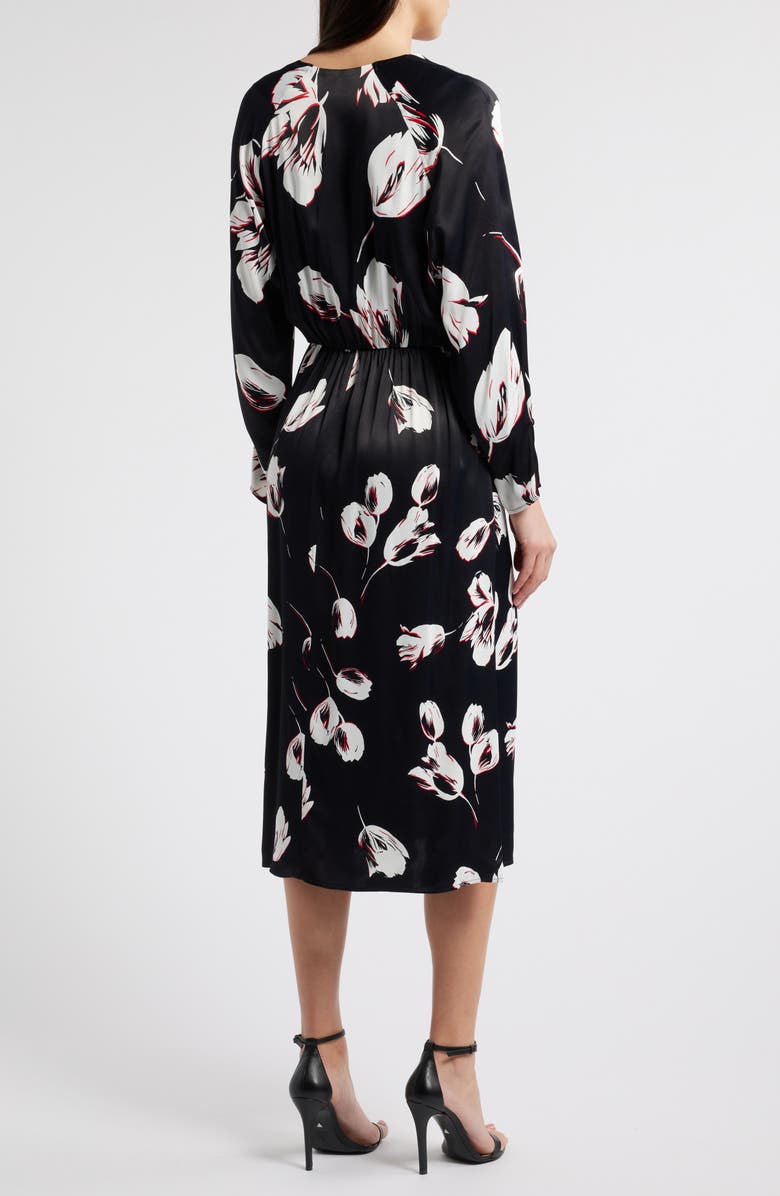 BOSS Diesha Long Sleeve Satin A-Line Dress, Alternate, color, Black Tulip Fantasy