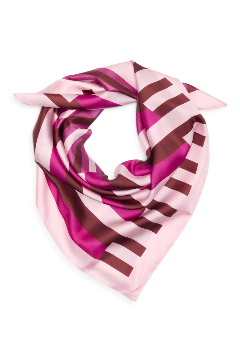 Printed Square Silk Scarf, Alternate, color, PINK MIXED STRIPE
