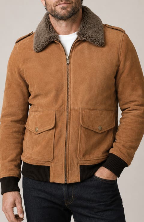 Suede Flight Jacket with Genuine Shearling Collar