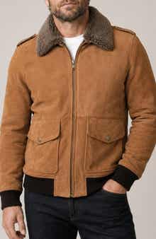 Suede Flight Jacket with Genuine Shearling Collar