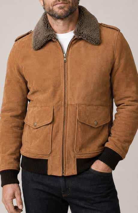 Suede Flight Jacket with Genuine Shearling Collar