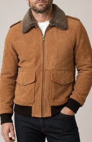 Frye Suede Flight Jacket with Genuine Shearling Collar