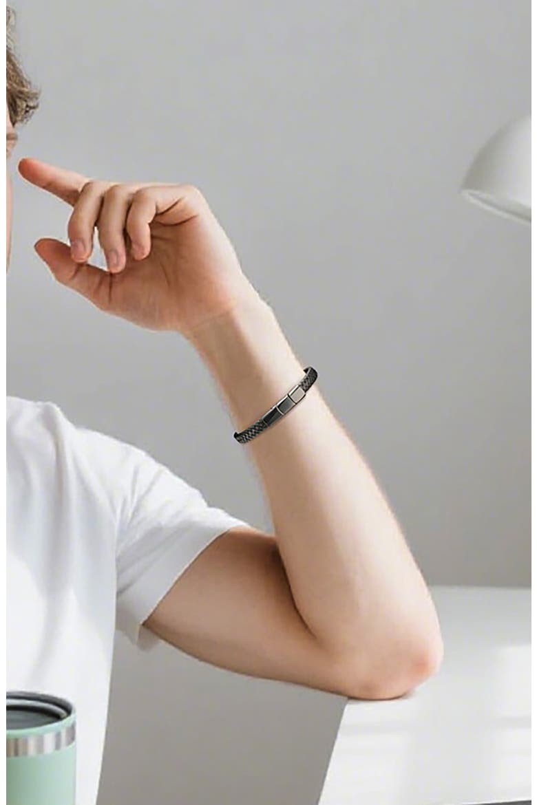 Men's Woven Leather Bracelet, Alternate, color, BLACK