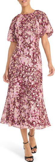 Puff Sleeve Chiffon Midi Dress