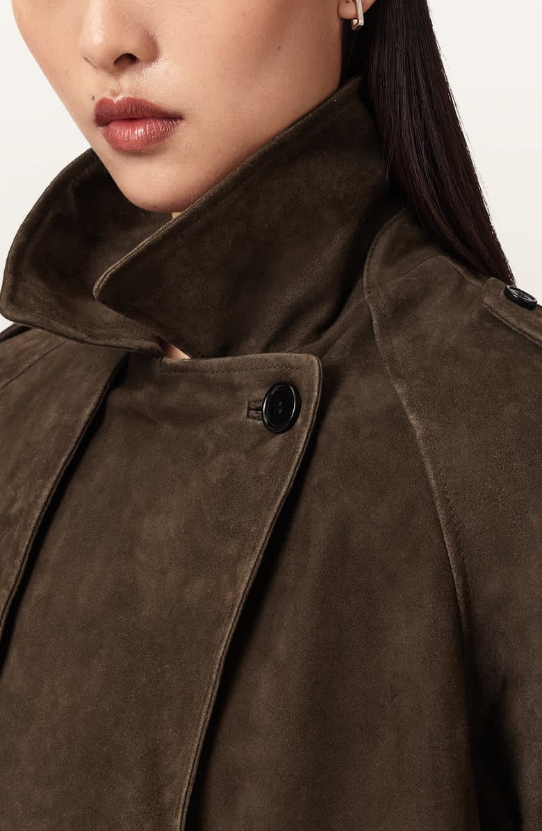 AllSaints Reya Suede Cropped Trench Coat, Alternate, color, 