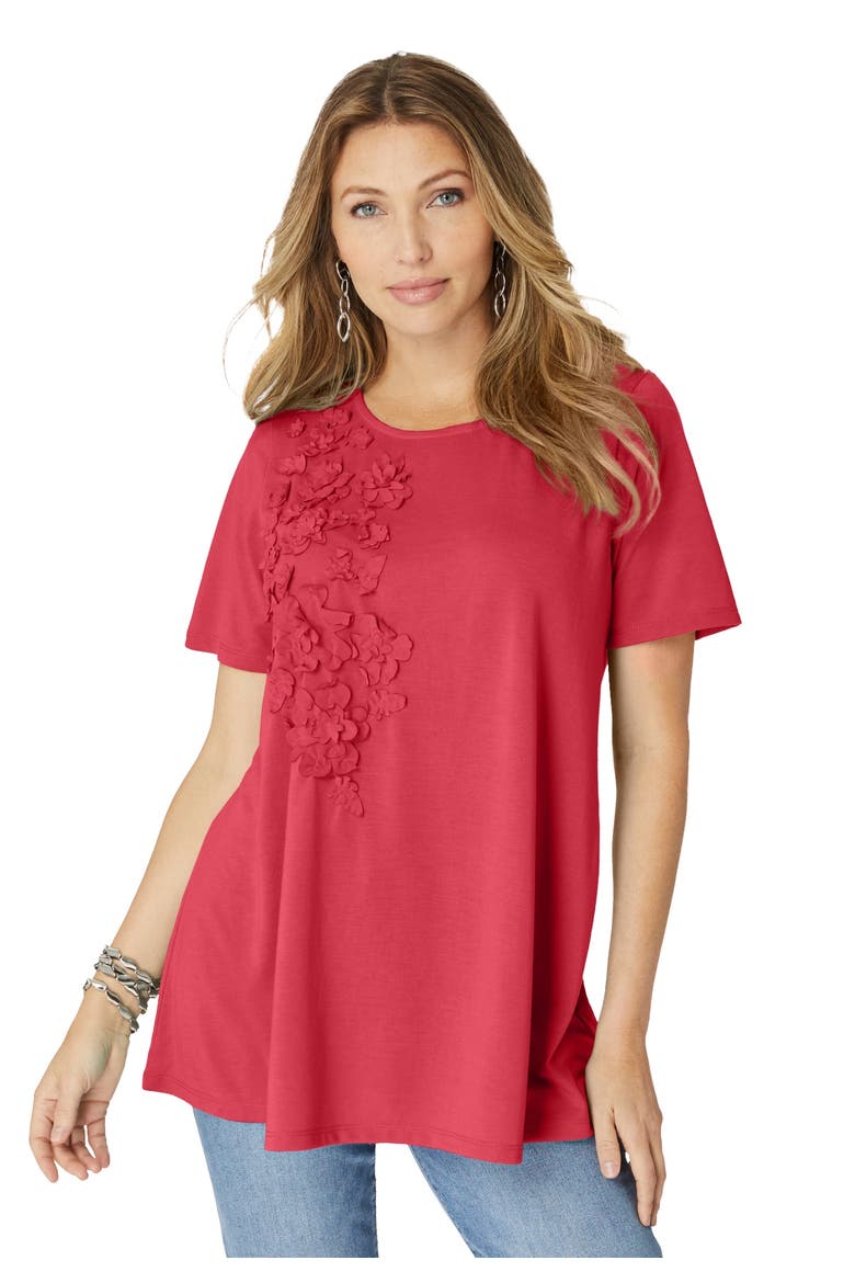 3 D Appliqued Swing Tee, Main, color, ANTIQUE STRAWBERRY