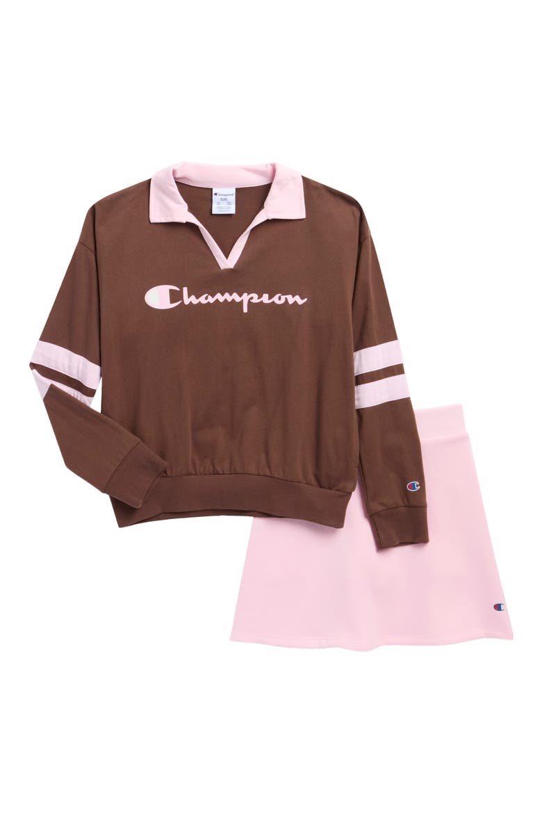 Kids' Polo Top & Skort Set, Main, color, CHESTNUT