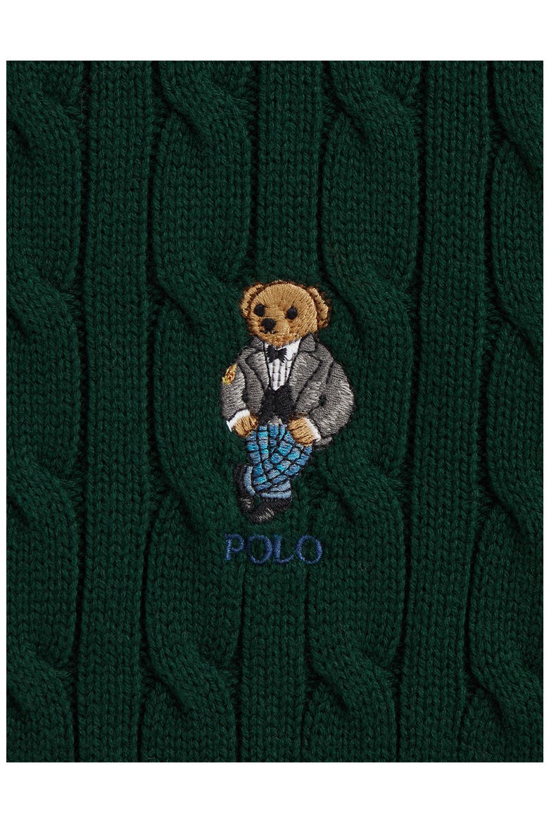 Kids' Polo Bear Cable Knit Cotton Sweater, Alternate, color, MOSS AGATE