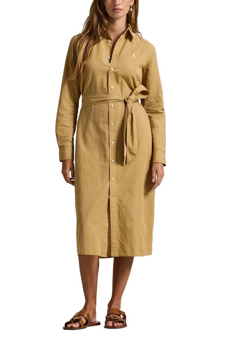 Long Sleeve Linen Shirtdress, Main, color, CLASSIC CAMEL