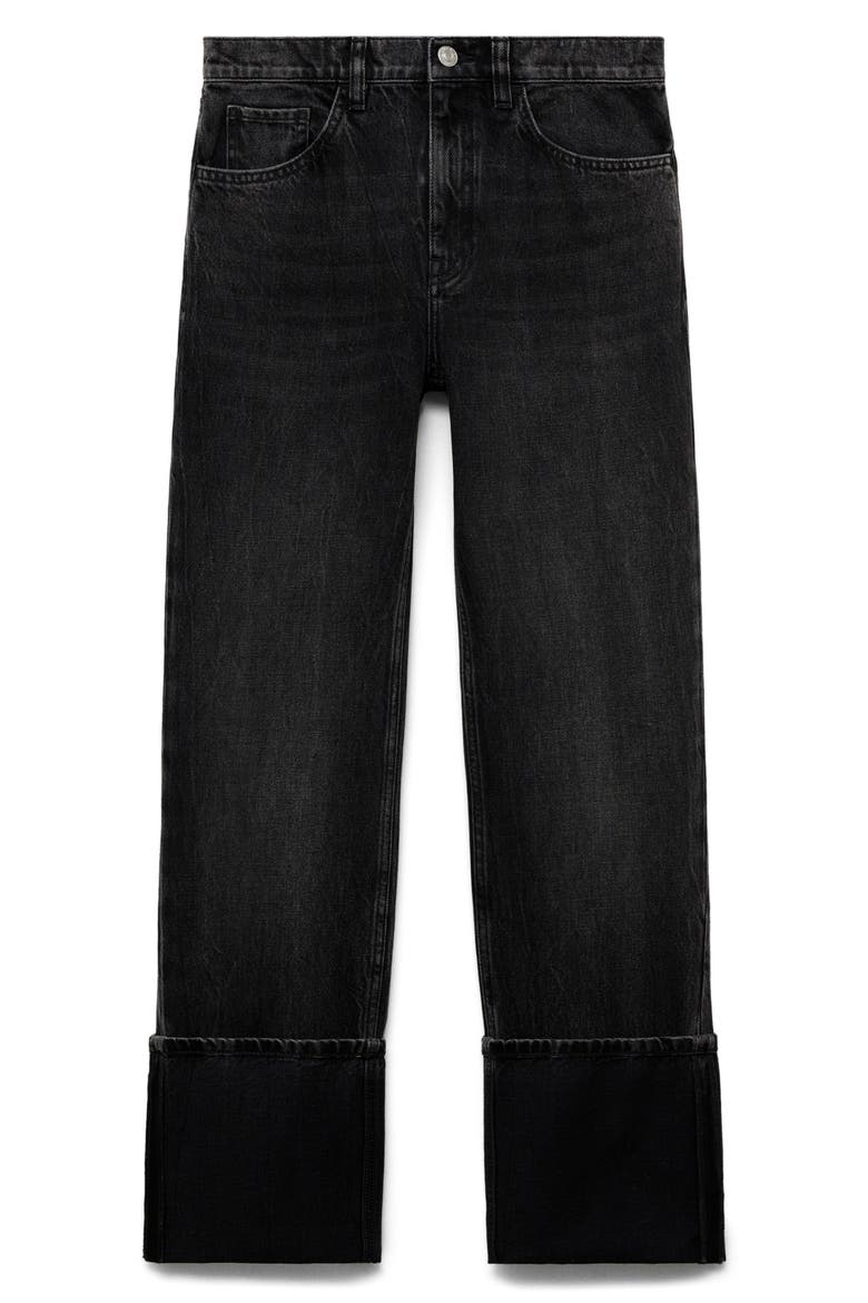 Turn-Up Hem Straight Leg Jeans, Alternate, color, BLACK DENIM